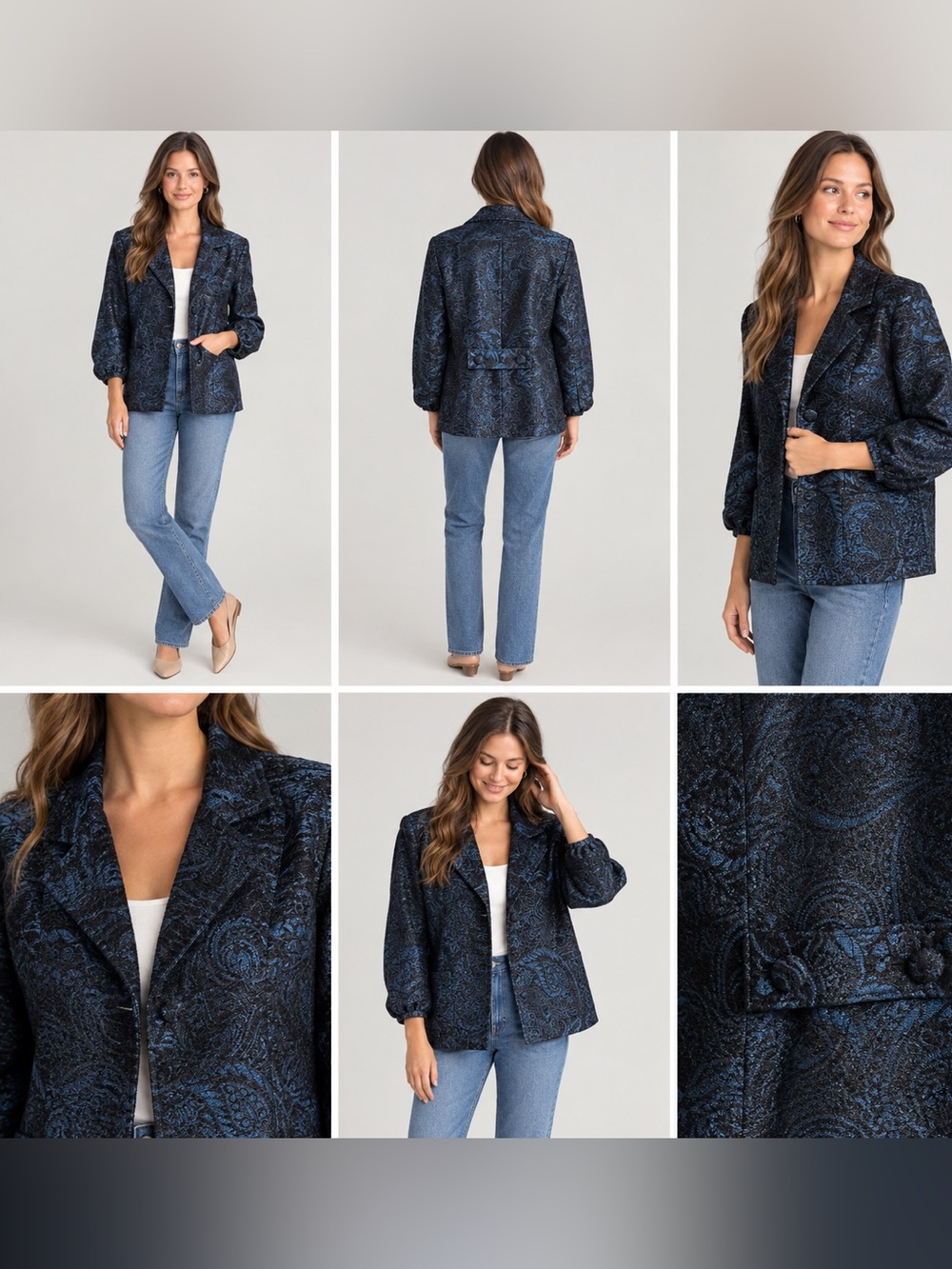 Chico's Black and Blue Paisley-Textured Blazer